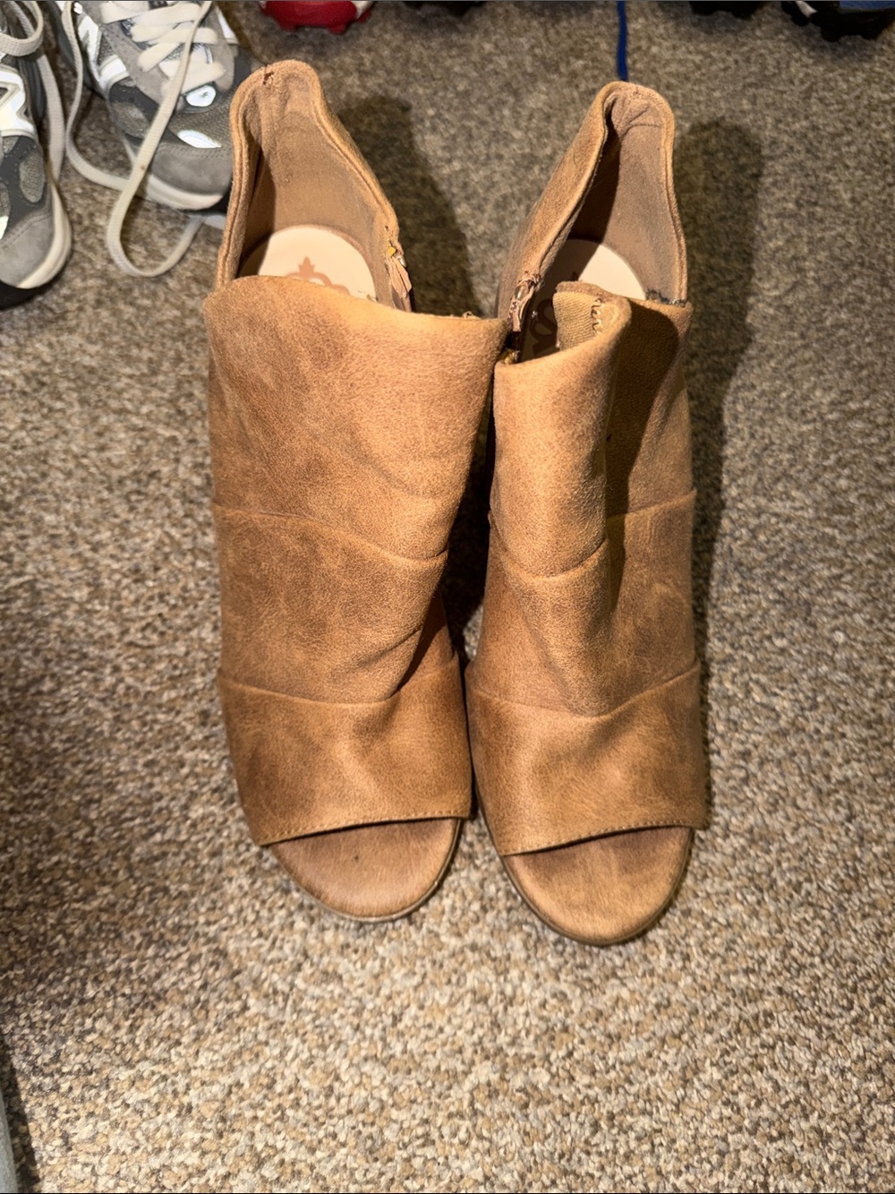Women's Open-Toe Brown Suede Booties